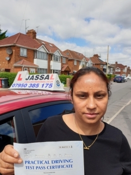 Congratulations Alka on passing your Driving Test in Slough!. Only 3 minors!<br />
Thanks Jassal for helping me pass my test today in Slough. You was very patient with me and also helped me with my bay parking.